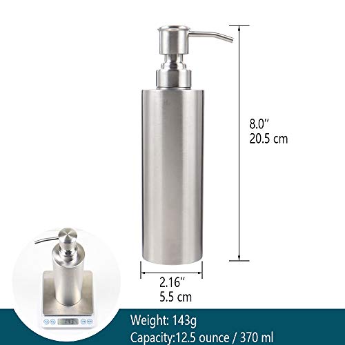 Hand Soap Dispenser, Dish Soap Dispenser, Large Capacity Stainless Liquid and Lotion Soap Dispenser for Essential Oils, Lotions, Liquid Soaps, Dishwashing, for Kitchen and Bathroom 12.5oz Soap Bottles