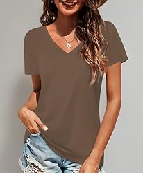 Elesomo Womens Tshirts V Neck Short Sleeve Cotton