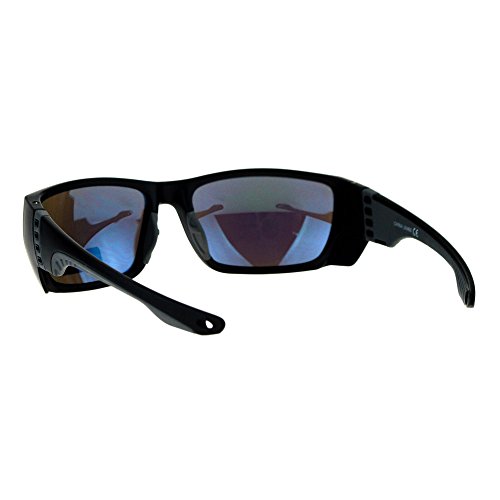 Mens Sports Sunglasses Rectangular Plastic Rubber Frame UV400 Black, Teal Mirror
