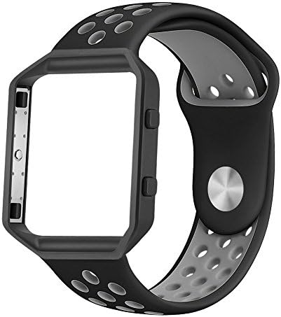 For Fitbit Blaze Band ,Sport Silicone Replacement Strap With Frame For Fitbit Blaze Smart Fitness Watch,Gray adn Black (5.5-8.1 inch)
