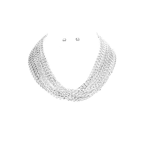 Silver Multi-Chain Necklace and Earring Set