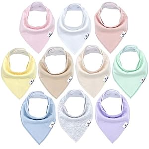 Diaper Squad 100% Organic Cotton Pastel 10-Pack Baby Drool Bandana Bibs Solid Colors for Boys and Girls