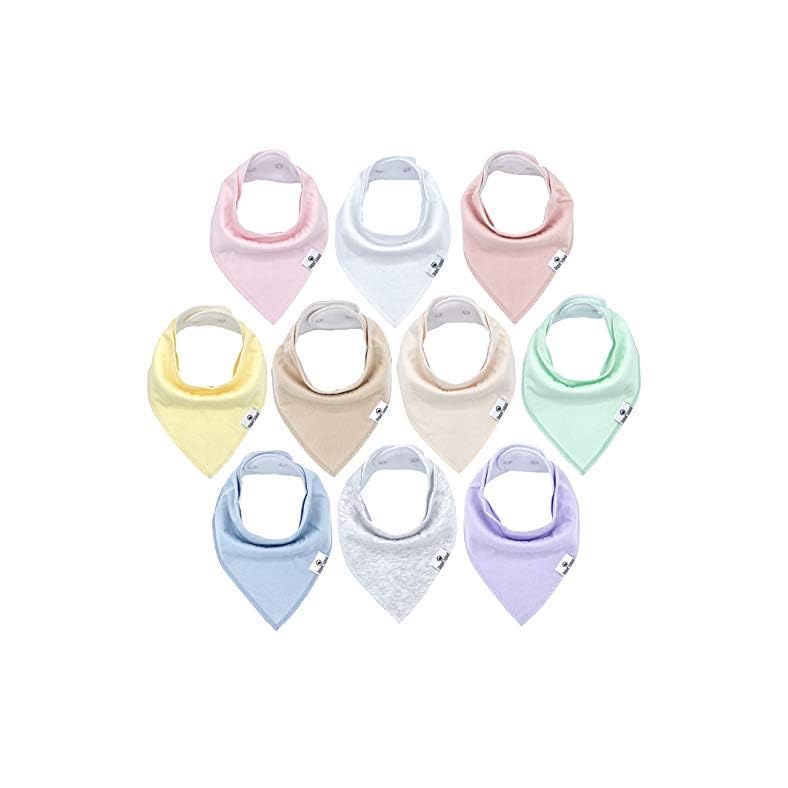 Diaper Squad 100% Organic Cotton Pastel 10-Pack Baby Drool Bandana Bibs Solid Colors for Boys and Girls