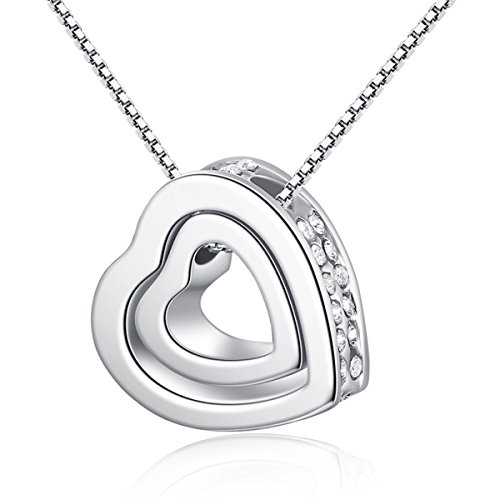 Double Love Heart Pendant Necklace Made with SWAROVSKI Crystal for women