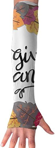Breathable Ice Silk UV Sun Protection Happy Thanksgiving Holiday Printed Arm Sleeve Finger Hole For Women And Men Outdoor Sports Fishing Hunting Jogging Motorcycling