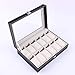 Ohuhu Watch Case 12 Slot PU Leather Real Glass Lid Watch Box Watch Holder Organizer Display Storage Box Soft Velvet Jewelry Box for Men and Women Birthday Fathers Day Valentine's Day Gifts
