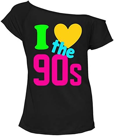 Bobo Banita Ladies I Love The 90s T-Shirt Off Shoulder Neon Festival Outfit 6685