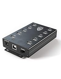 USB 2.0 Hub 10 Port Powered USB Hub Hub USB para extracción de aluminio con adaptador de alimentación 60 W (12 V 5 A), LEDs y soportes de montaje Negro