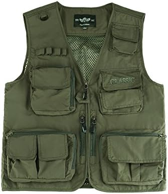 Hilarocky Multi-Pockets Vest Men's Outdoor Quick Dry Mesh Fly Fishing Zipped-up Vest Lightweight Mesh Fabric Reversible Outdoor Casual Vests for Travelers, Sports, Hiking