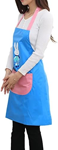 Ceqcin Cute Aprons for Women PVC Waterproof with Pocket in Kitchen Cooking (1-Blue)