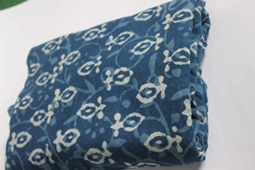 HANDICRAFTOFPINKCITY 1 Yard 100% Cotton Fabric Indigo Dye Nice Dress Making Material Fabric Printed Printed Fabric Sanganeri