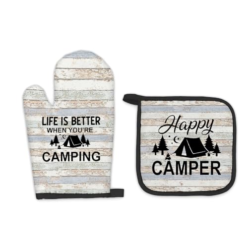 FIicy Happy Camper Gifts Oven Mitts and Pot Holders Sets… at Amazon
