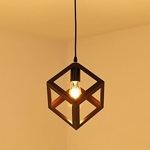 E26 Industrial Metal Square Pendant Lighting Hanging Ceiling Light Fixtures for Living Room, Dining Room, Bedroom, Kitchen Island,Black,Adjustable