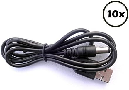 10-Pack USB to DC 5.5x2.1mm Cable 3.28ft (1.0m) - Type A Male to Type M Barrel