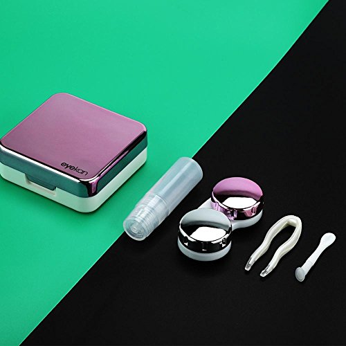 Contact Lens Box, Reflective Cover Contact Lens Case Set Cute Lovely Travel Kit Box (Rose)