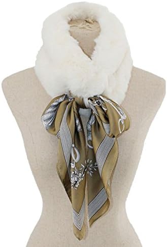Faux Fur Collar with Pattern Printed Silk Scarf Necklace (JKF2002-OLIVE)