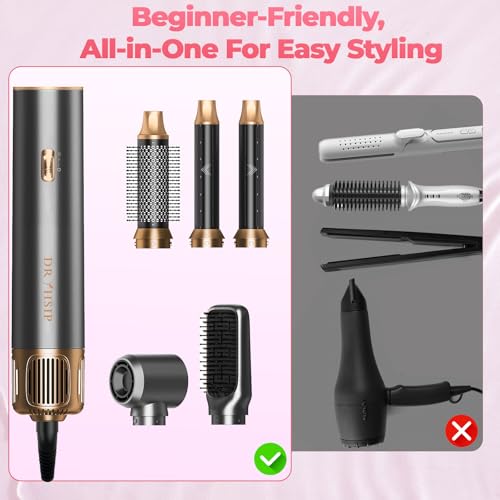 AVENHO 5 in 1 Hair Dryer Brush, Hot Air Brush with Detachable Heads, Straightener, Curling and Volumizer, Lightweight for Travel - Charcoal