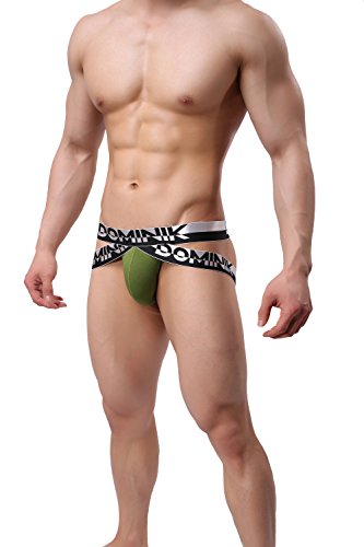 Dominik Cotton Jock Straps Underwear, Mens, Black, White, Red, Green & Blue Colors (XL, Green)
