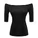 Women's Elbow Sleeve Vogue Fitted Off Shoulder Modal Blouse Top T-shirt Slim Stretchy Shirt Elbow Sleeve-Black Medium