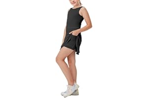 Aurgelmir Girls Crewneck Sleeveless Tennis Dresses Kids Workout Cute Outfits Tank Golf Dresses with Shorts Pocket