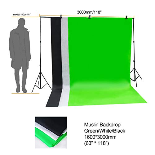 Wisamic Photography Video Studio Lighting Kit, Background Support System 10ft x 6.6ft/2MX3M with 3 Color Backdrop & Umbrella & Softbox, Continuous Lighting Kit for Photo Video Shooting Photography - Thumbnail 7
