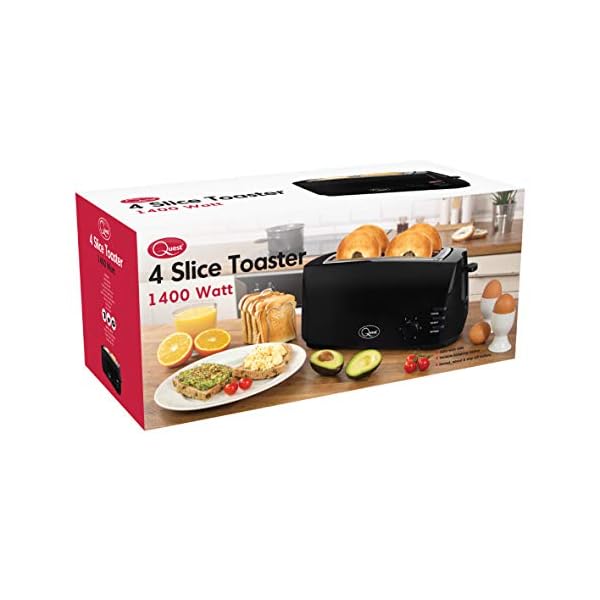Quest 35069 Extra Wide 4 Slice Long Slot Toaster / Variable Browning Control / Reheat and Defrost / Anti-Jam Function…