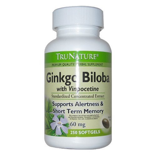 TruNature Ginkgo Biloba with Vinpocetine, 60mg (250 Softgels)