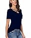 Carterstory Women Summer Tops Cross Front Deep V-Neck Short Sleeve Tees Top NavyBlue S