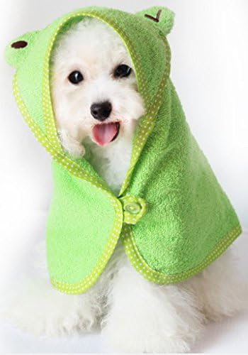 Magabee Soft Pet Dog Cute Cartoon Pajamas Dog Bathrobe Multifunction Absorbent Pet Bath Towel Animal Puppy Cat Warm Blanket Pet Supplies (Green, Medium)