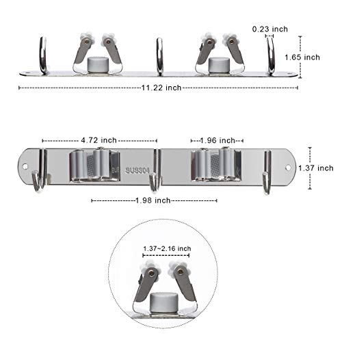 image for Hicorfe Broom Mop Holder, Stainless Steel Heavy Duty Wall Mount Storag