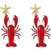Exaggerated Creative Enamel Lobster Pendant Earrings Colorful Bohemian Rhinestone Lobster and Crayfish Animal Stud Earrings Women's Summer Beach Vacation Party Vacation Jewelry