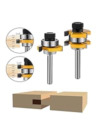 Baowox - Juego de 2 puntas para enrutador de lengua y ranura, 1 4, para puerta de madera, 3 dientes en forma de T, cortador de sierra de fresado de madera
