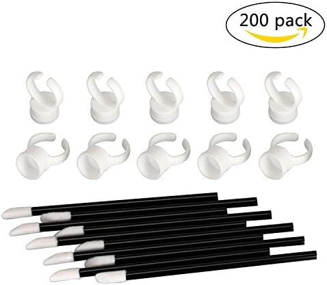 StaiBC 200pcs Tattoo Makeup Applicator Tool Kit 100pcs Disposable Eyelash Extension Ring Cups Plastic Tattoo Makeup Glue Ink Cup Holder and 100pcs Lip Brushes Make Up Brush Lipstick Lip Gloss Wands