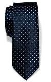 Retreez Pin Dots Woven Microfiber Skinny Tie - Navy Blue with Light Blue Pin Dots