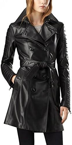 Women's New Zeland Lambskin Walking Leather Long/Trench Coat Long Overcoat Jacket(Small-Plus Size)