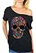 Black Flower Sugar Skull Day of Dead Off Shoulder Top T-Shirt + Sticker Gift 2XL Black