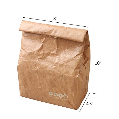 Hangnuo 2 Pack Insulated Brown Paper Lunch Bags Reusable, Retro Lunch
