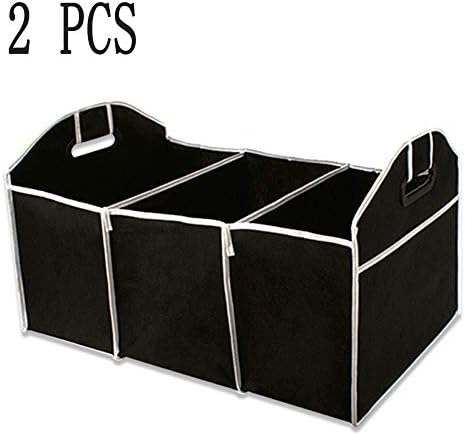 Findx Car Boot Organizer, Collapsible Heavy Duty Car Boot Tidy Waterproof Storage Boot Box with 3 Large Compartments for Car, SUV, Truck, Minivan-2 PCS Black