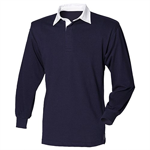 Front Row Long Sleeve Classic Rugby Shirt, 14 Colours, Small - Navy/White - 2XL