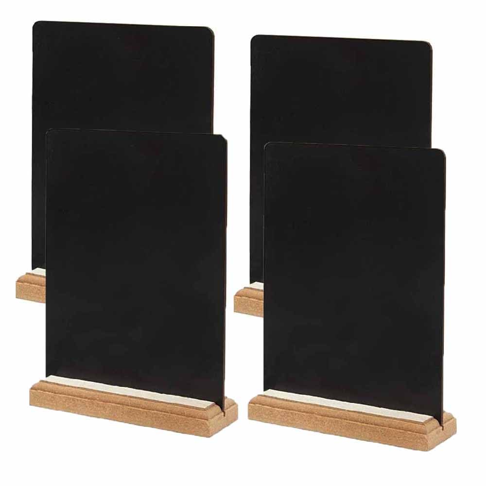 4 Pcs Chalkboard Signs, Double Sided Message Tabletop Boards with Wooden Base, Small Blackboard Message Boards for Weddings, Schools, Parties Decorations (20 * 15cm)