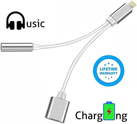2 in 1 iphone 7 adapter, Akloh™ Lightning Adapter and Charger, Lightning to 3.5mm Aux Headphone Earphone Jack Audio Adapter for iphone 7 / 7 plus (Silver) - No Calling Function and Music Control