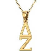 King Greek Delta Zeta Vertical Yellow Gold Plated Sterling Silver Pendant with 18" Chain – Beautiful Greek Jewelry for Sorority Gifts and Merch Collectors