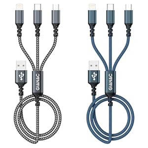 GIANAC 充電ケーブル 3in1 [1.2M 2本セット ] 3in1 充電ケーブルlighting+Micro+USB C 3台同時給電可能