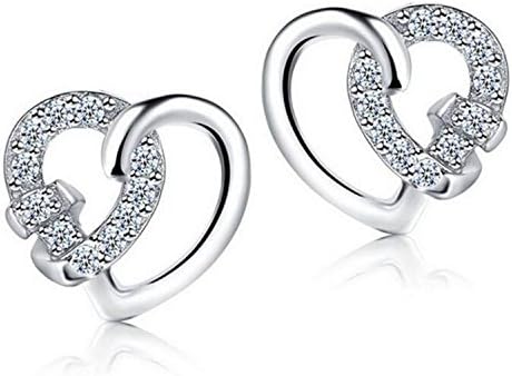 Creativelife Women's S925 Silver Heart Intersection Earrings Korean Fashion Earrings