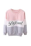 SODIAL(R)Ropa femenina Cartas estampadas Diferente Mixto Informal suelto Sueter de pulover Gris + rosado M