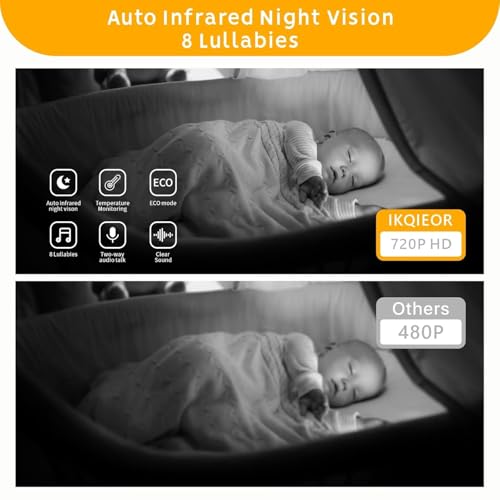 Video Baby Monitor with Camera and Audio, 5" 720P HD Baby Monitor with 30 Hrs battery Life, 1000ft Long Range,Night Vision, Pan Tilt Zoom, VOX Mode,Two-Way Audio,Temperature Sensor,8 Lullabies-A
