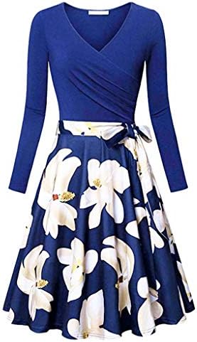 Long Skirt Dresses, Elogoog Women's Vintage Floral Printed Patchwork Half Sleeve Casual Elegant A-Line Evening Party Dress