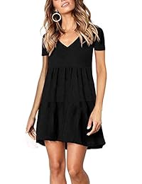 Vestido de mujer casual de manga corta con cuello en V, estilo casual, liso