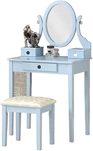 Set Tavolo Vanity Con Specchio E Sgabello Roundhill – 3 Cassetti, Struttura Oro – Per Camera Da Letto E Make-up - 2