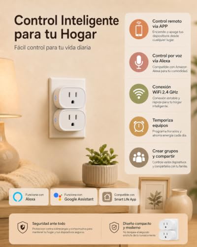 E T EASYTAO Enchufe Inteligente, Mini Contacto Alexa Wifi Smart Plug Compatible con Smartlife Amazon Alexa, Google Home, Sola 2.4G WiFi, Control Remoto via APP los Dispositivos Eléctricos, 4 PACK